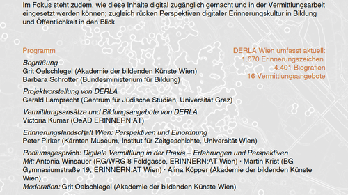 Präsentation: Digitale Erinnerungslandschaft Österreich (DERLA): Wien. Verfolgung und Widerstand im Nationalsozialismus · Dokumentieren und Vermitteln