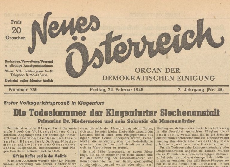 Ankündigung Niedermoser Prozess in der Zeitung. Foto kaernten.museum.jpg