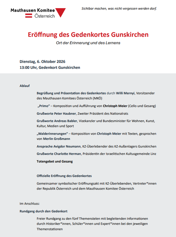Eröffnung Gedenkort Gunskirchen (Quelle www.gedenkort-gunskirchen.at)